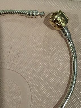 Authentic Pandora snake chain bracelet with 14k solid gold barrel clasp